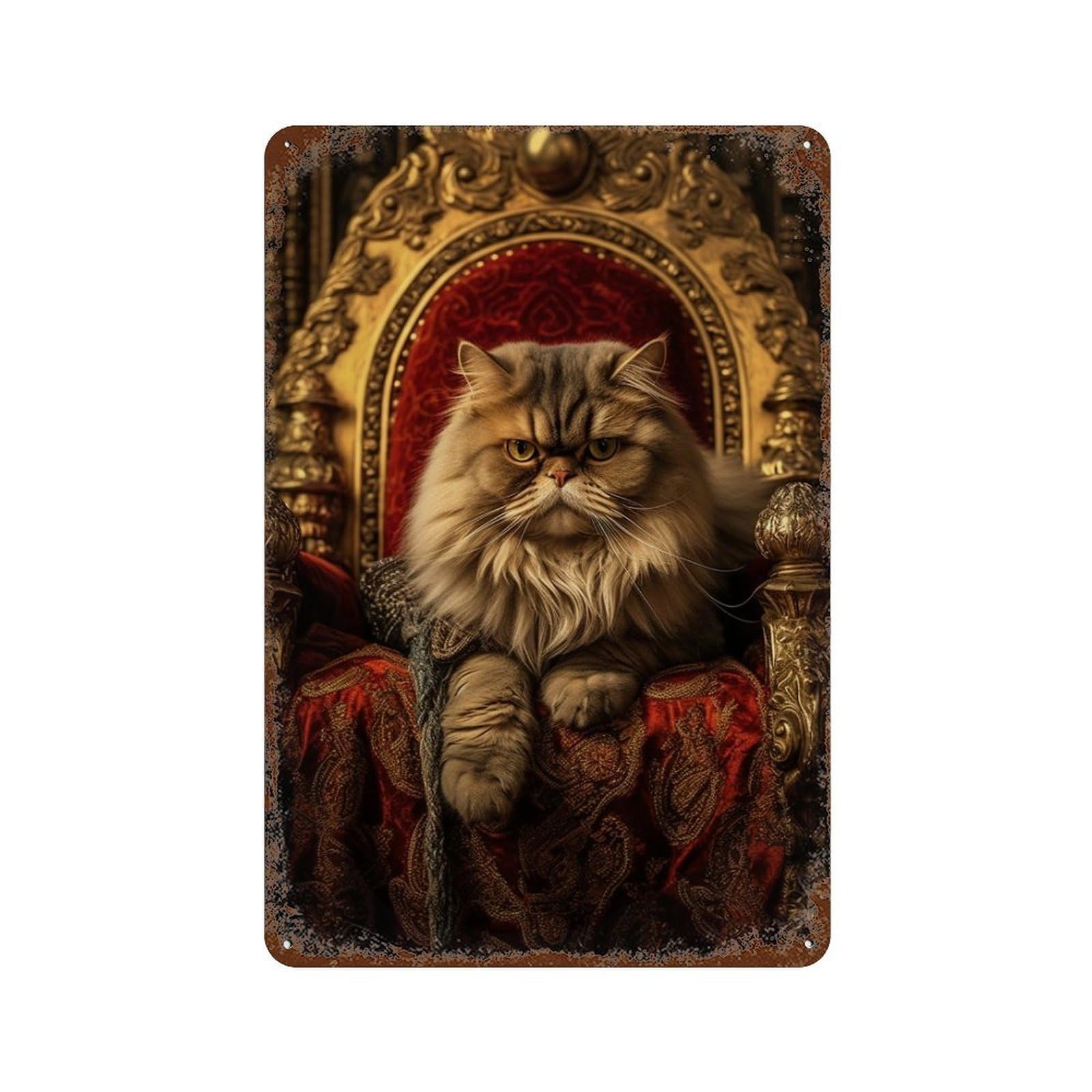 Royal Persian Cat Throne-8 11.8"x7.9" Vintage Rust Metal Sign, Classic Wall Plaque for Office, Studio And Wall Decor