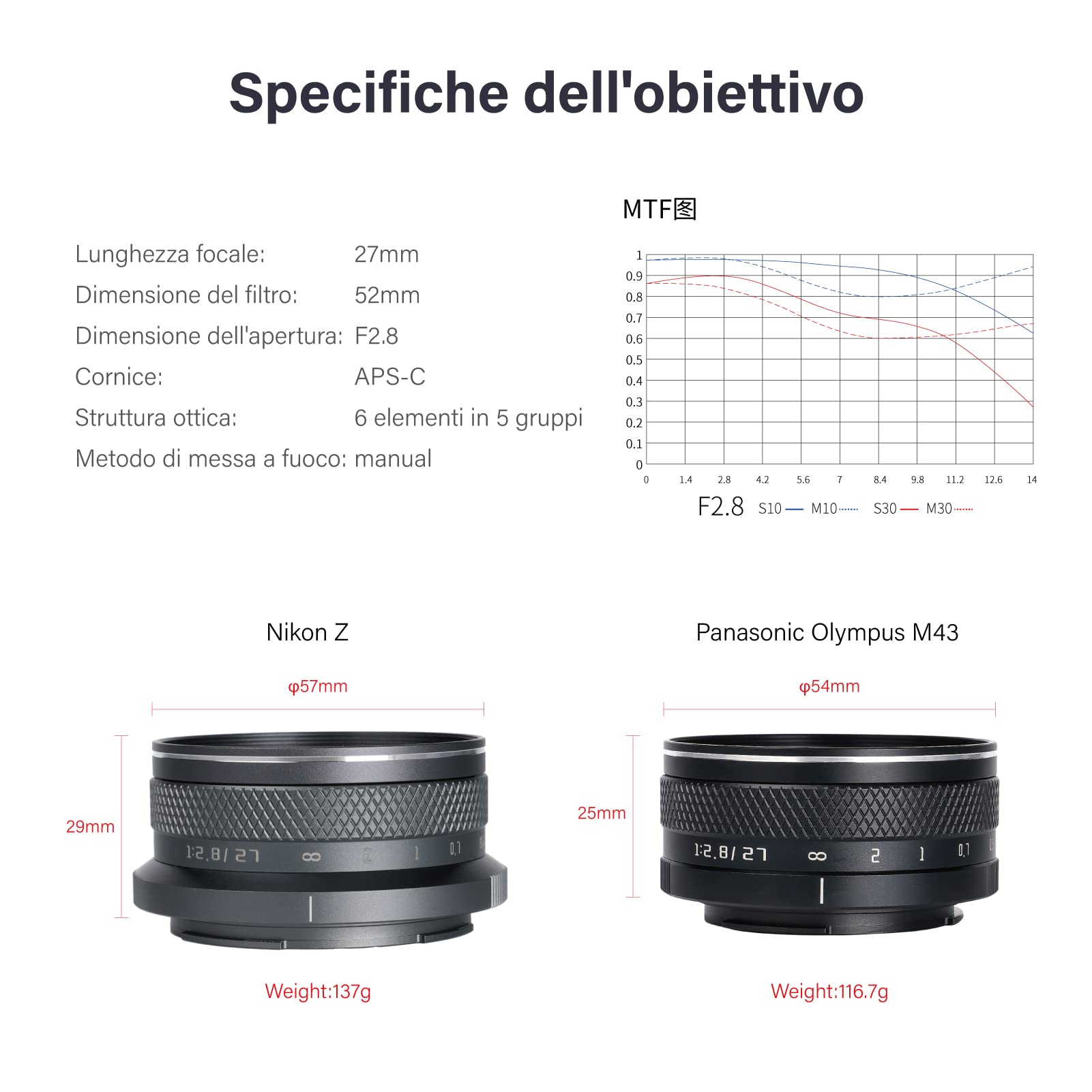 Lente AstroHori 27mm F2.8 II Wide Aperture Lens APS-C Compatible con Fuji - Dettaglio