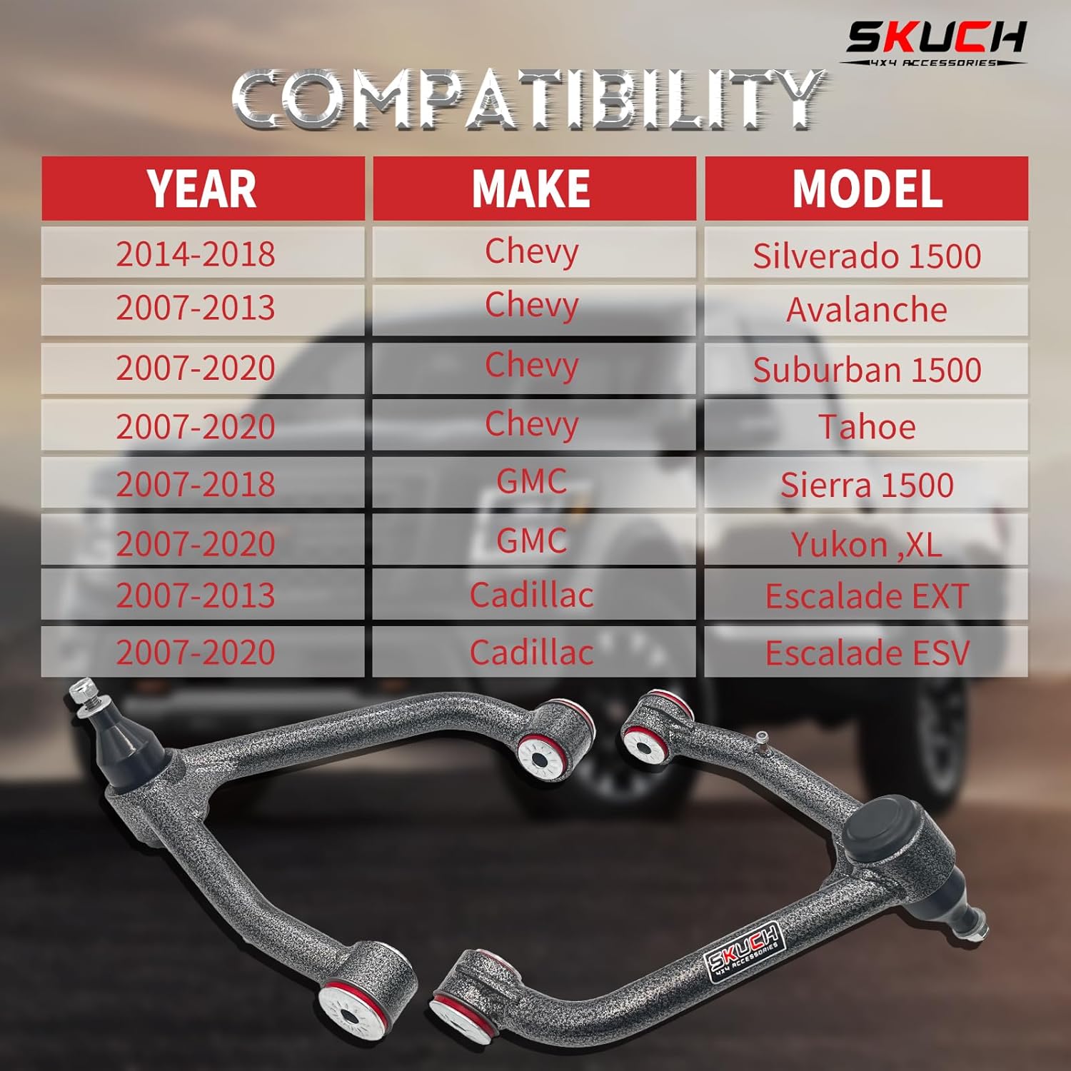 2-4" Lift Front Upper Control Arm for 2014-2018 Chevy Silverado 1500 & GMC Sierra 1500,2015-2020 Chevy Suburban 1500, Tahoe, Yukon, Yukon XL, 2007-2013 Chevy Avalanche, 2PC