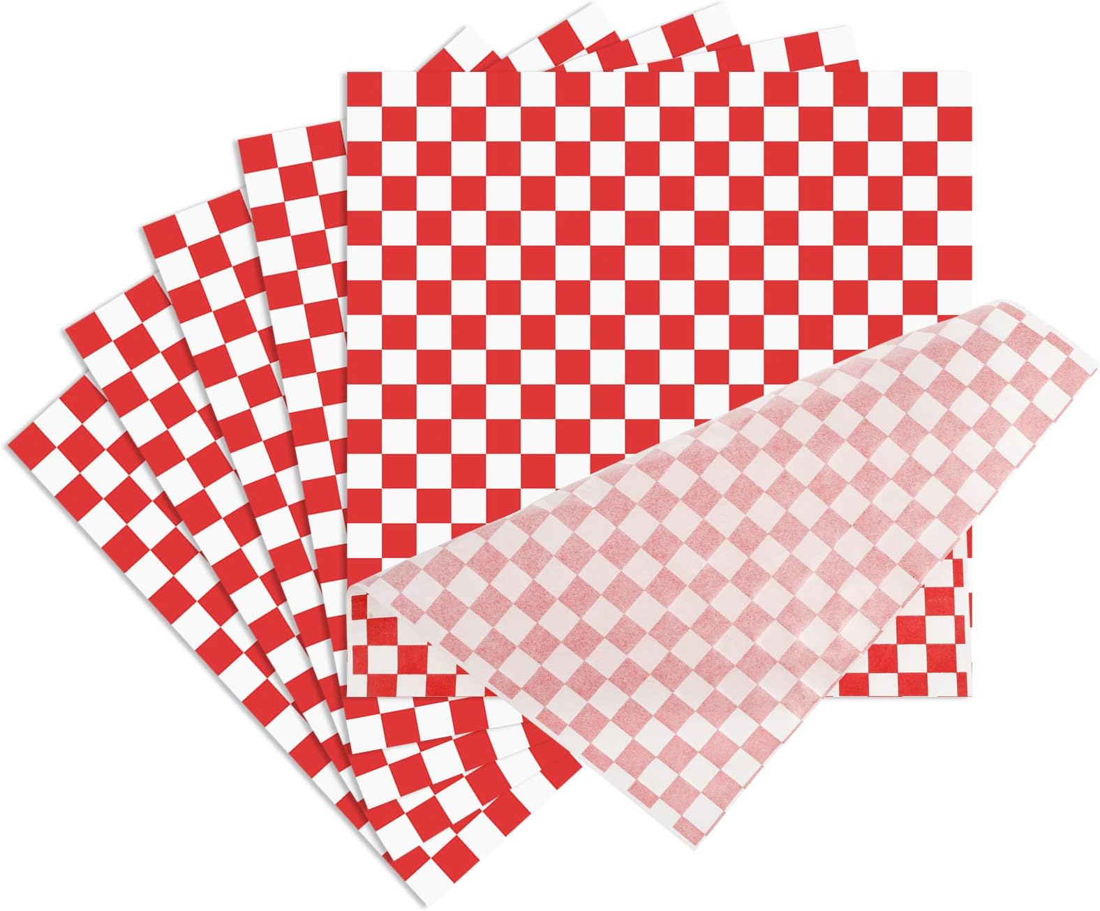 100 Sheets Food Grade Wrap Paper Checkered Basket Liners Greaseproof Papers Oil-Proof for Deli/BBQ Sandwich Hamburgers Leftovers Gift Wrapping Tissue, 11x10 Inch