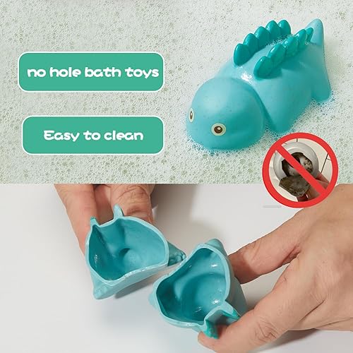 Miniatura 4 de Juguetes de baño, paquete de 9 dinosaurios  Diseño de juguetes de baño sellados, sin agujeros y sin moho  Suave, exprimible y flotante en el agua