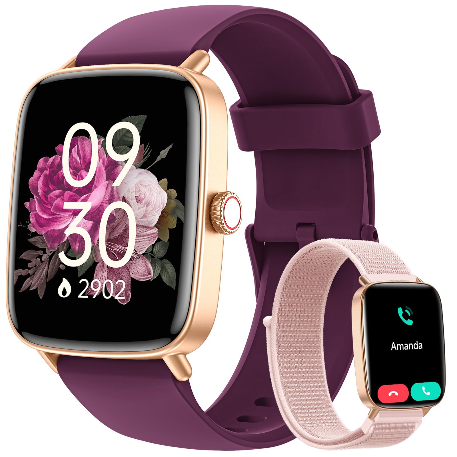 Smartwatch Donna Uomo Chiamate e Whatsapp, 1.85" Smart Watch Contapassi Cardiofrequenzimetro da polso/SpO2/Contapassi/Sonno, Orologio Smart Fitness Sportivo Impermeabile per Android iOS
