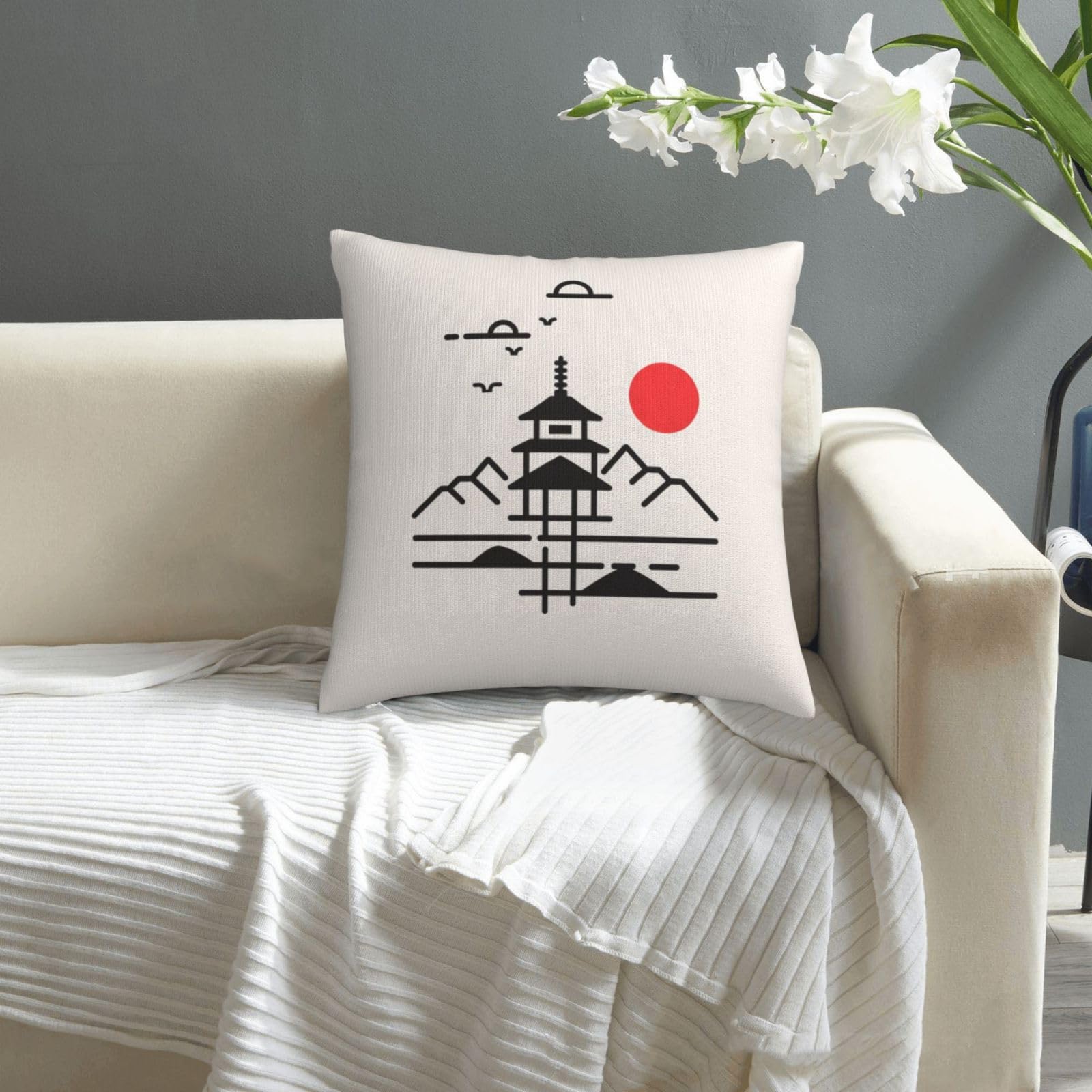 Amazon.co.jp: クッションカバー 45×45cm 和風 寺 太陽 抱き枕カバー