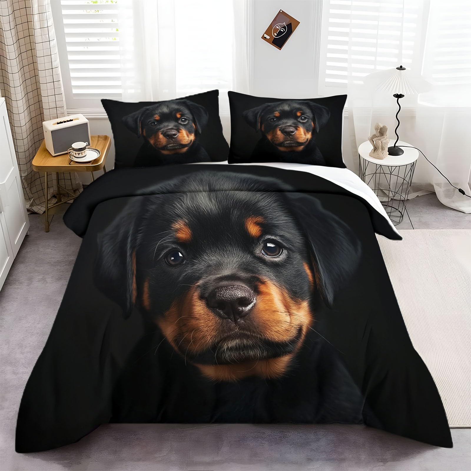 Juego de Ropa de Cama de 220 x 240 cm Rottweiler Marrón Oscuro, Funda de Almohada de 50 x 75 cm, Fundas de edredón de Microfibra con Ropa de Cama Adecuada para Cama Doble