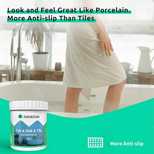 Miniatura 7 de Jungarian Kit de reacabado de bañera y azulejos, 35 onzas con herramientas, pintura de bajo olor para baño, fregadero, encimera, azulejos,