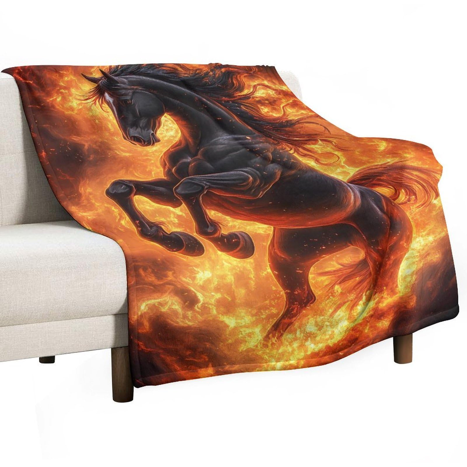 Cgsbngha Style Fire Horse Flannel Fleece Blanket Lightweight Soft Throw Blankets For Sofa Couch Bed Chair