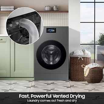 سامسونج 5.3 قدم مكعب. غسالة ومجفف كهربائي متعددة الاستخدامات AI Laundry Vented ComboTM الكل في واحد مع AI Home، فولاذ داكن، WD90F53AVSUS