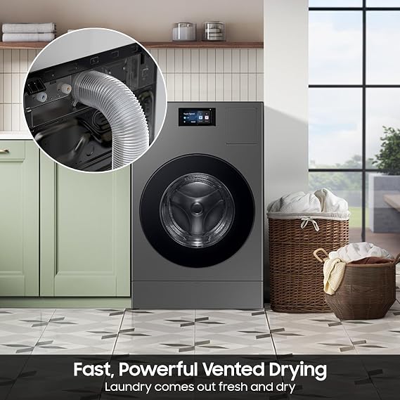 سامسونج 5.3 قدم مكعب. غسالة ومجفف كهربائي متعددة الاستخدامات AI Laundry Vented ComboTM الكل في واحد مع AI Home، فولاذ داكن، WD90F53AVSUS