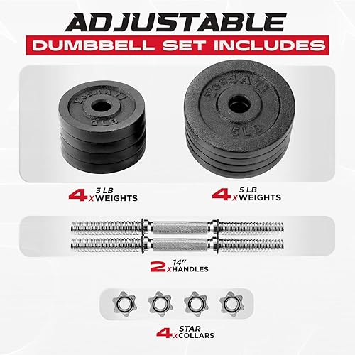Miniatura 2 de Yes4All Adjustable Cast Iron Dumbbell Sets 2-in-1 405052560105 to 200LBS with Alloy Steel Connector Option for Strength Training Full Body Workout