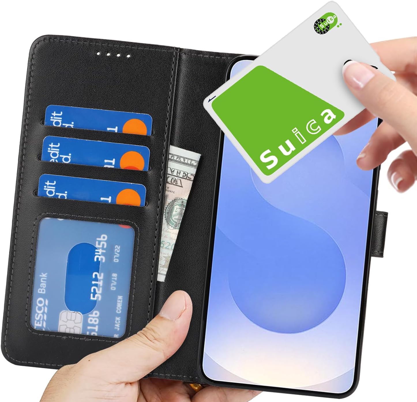 for Samsung Galaxy S25 Case Wallet with Card Holder,Galaxy S25 Wallet Case for Men Women,PU Leather Magnetic Clasp Stand Flip Phone Case Cover-Black - Image 2