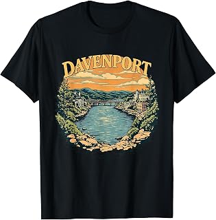 Vintage Davenport Iowa Sunset Skyline Cityscape Retro T-Shirt