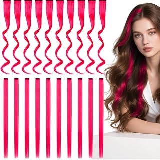 20 Stück Haarsträhnen Zum Einklipsen,Glattes Und Lockiges Haar Pinke Haarsträhnen,Für Frauen Und Kin...