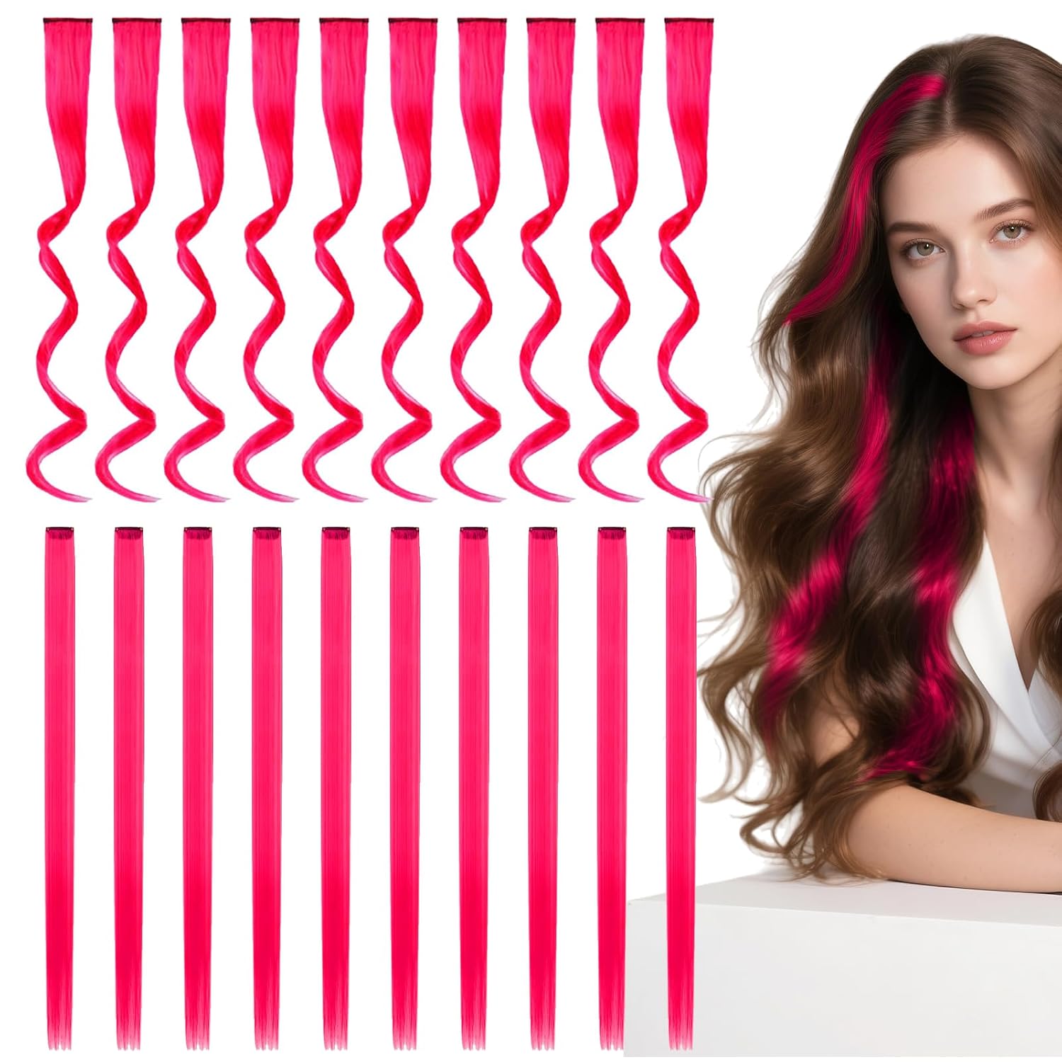 20 St ck Haarstr hnen Zum EinklipsenGlattes Und Lockiges Haar Pinke Haarstr hnenF r Frauen Und Kinder Gerade Haarverl ngerung Clip InGeeignet F r Partys Und Str hnchen