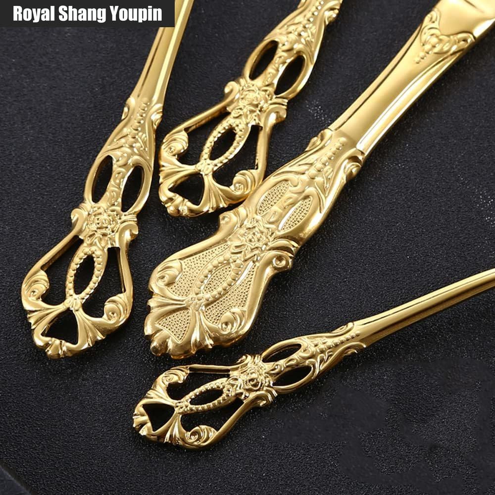 Retro Scava Fuori Maniglia in Rilievo Cucina in Acciaio Inox Posate Da Tavola Posate Set Di Posate Coltello Da Bistecca Forchetta Cucchiaio Cucchiaino (Oro,20 pezzi)