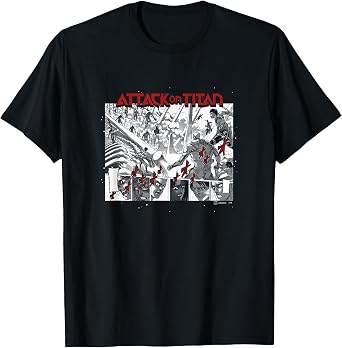Attack on Titan Epic Scene Reactions Panels Big Manga Poster T-Shirt, Men, Black, Small
