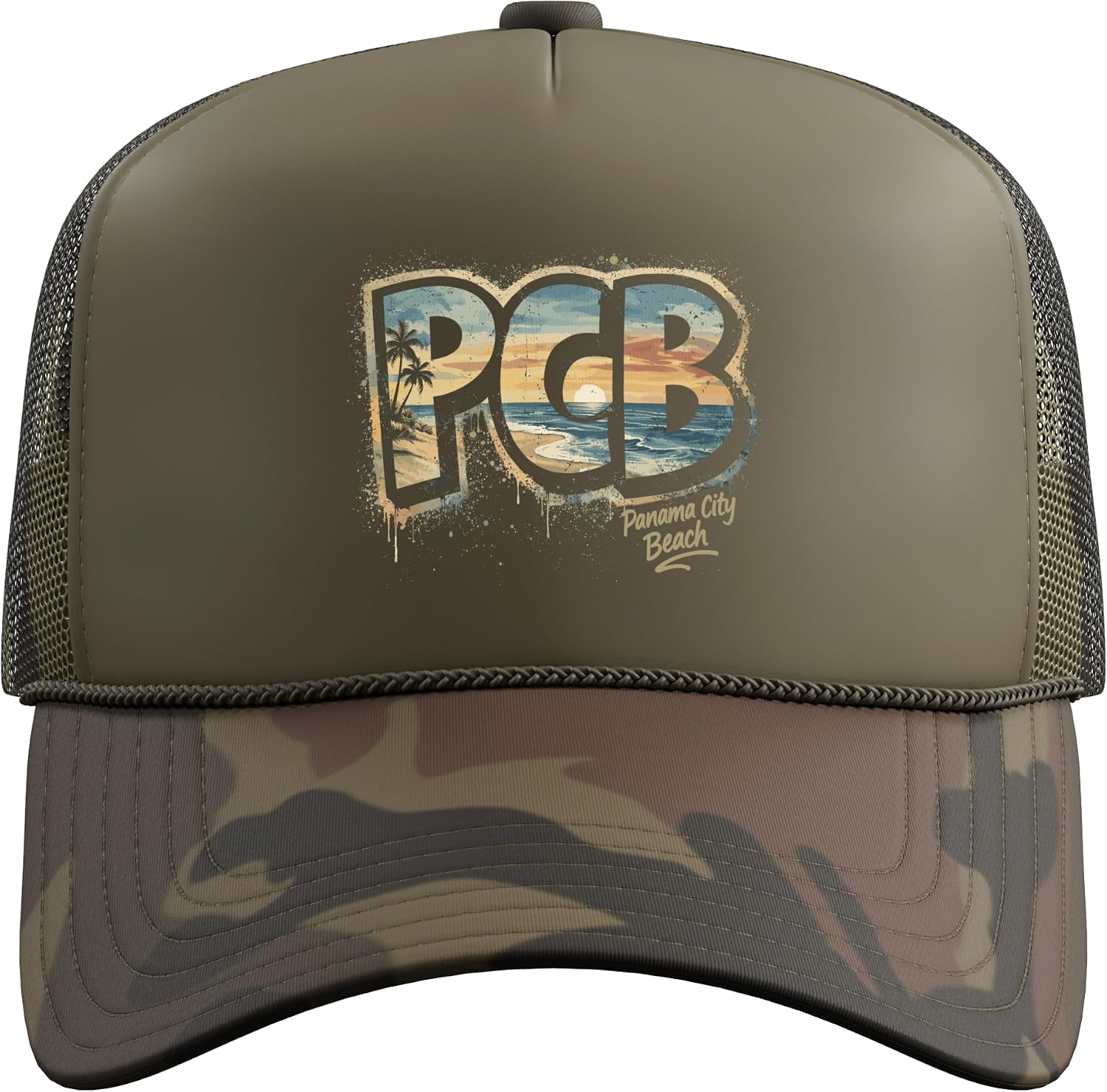 PCB Panama City Beach Florida Street Art Travel Design Trucker Hat with Adjustable Mesh Back