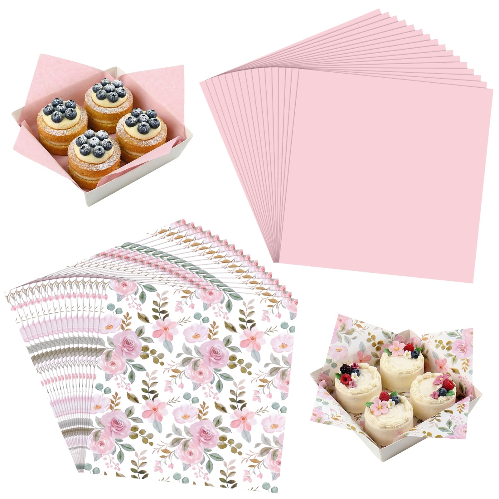 Photo 1 of Honeydak 200 Pcs Pink Watercolor Roses Wax Paper Sheets 7 Inch Deli Paper Sheets Floral Food Basket Liners for Sandwich Burger Greaseproof Food Wrapping, Bridal Shower, Wedding, Mother's Day Gift Wrap