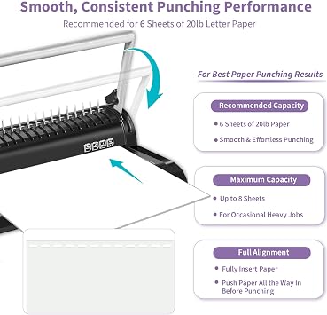 Binditek Binding Machine, 19-Hole, 145 Sheets, Comb Binder Machines with 30 PCS 1/2 Binding Combs, for Letter Size, Fixed Margin