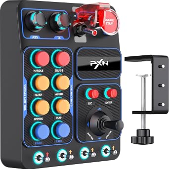 PXN CB1 Sim Racing Button Box for PC, 19 Controls (9 Input Types), Up to 30 Programmable Functions, RGB Backlit Simulator Control Panel for Racing, Truck & Farming Simulators