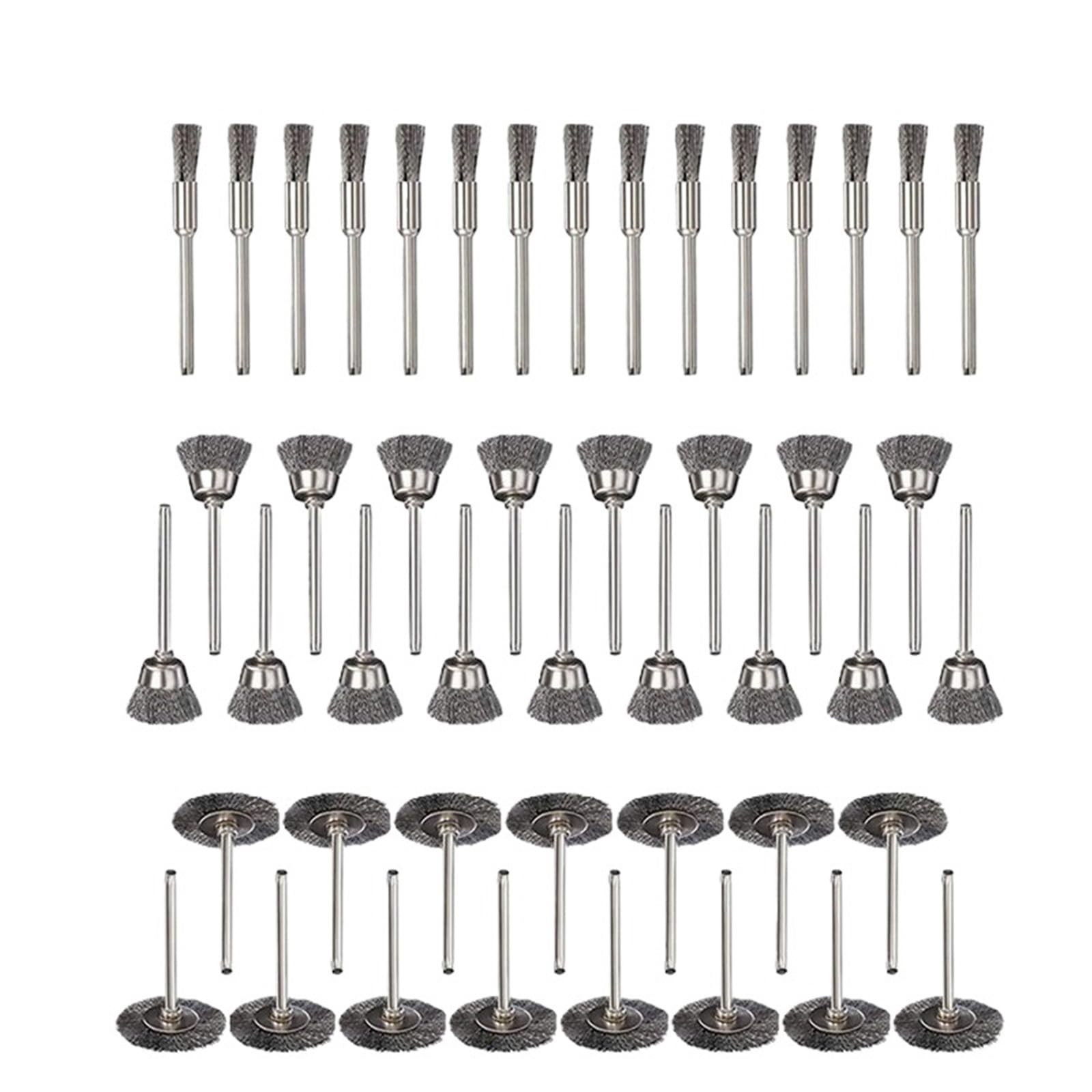 Szczotki metalowe, tarcze miseczkowe, Zestaw szczotek drucianych stalowych 10-45 szt. Ścierne koło garnkowe z chwytem 2,35/3 mm do polerowania wiertłem(45PCS-Silver)