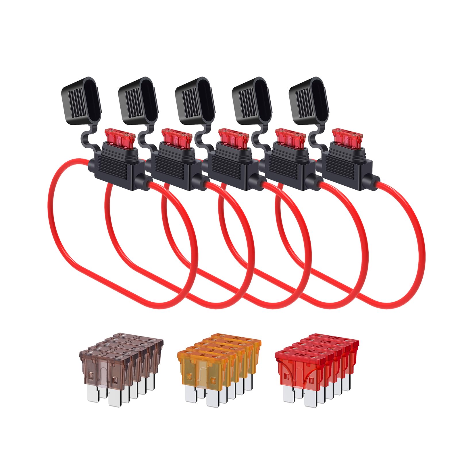 18 AWG Inline Fuse Holder - 5 Pack Waterproof Fuse Holders with 15 Pcs ATC/ATO Blade Fuses (5A, 7.5A, 10A) for Automotive, Marine, RVs, and Household Electronics by SIM&NAT-image-34