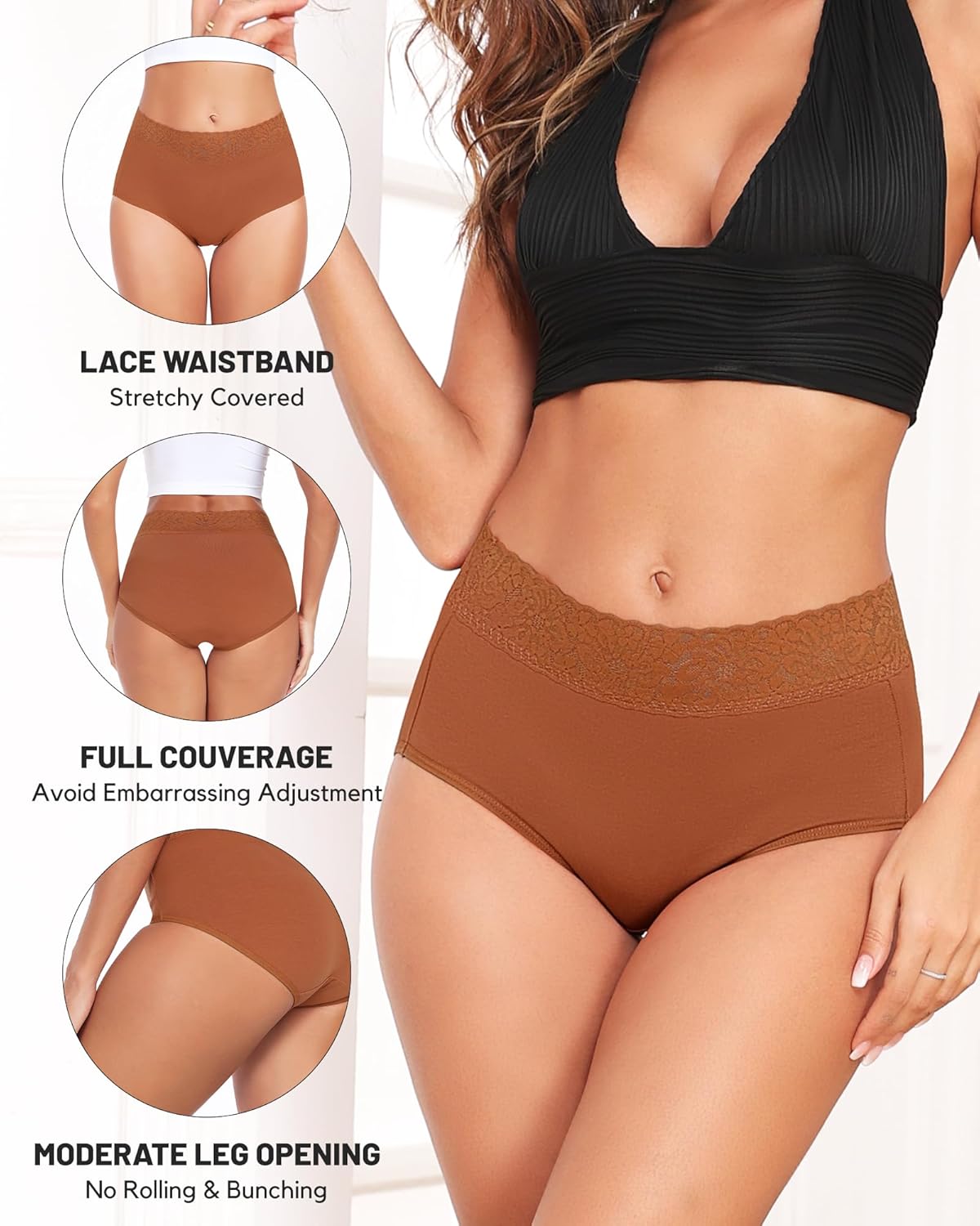 RHYFF Womens Underwear Cotton Lace Panties High Waist Panty Soft Breathable Ladies Hipster Full Coverage Briefs S-3XL - Image 5