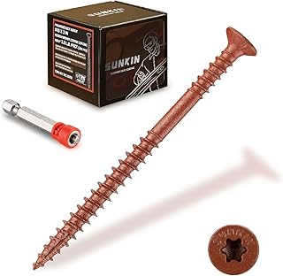 SUNKIN Anti Warping Deck Screws #10 x 3 inch for Outdoor Projects, 260 PCS, Rust-Resistant Coating, Magnetic Torx Bit Included, Maximum Hold for Treated Pine/Cedar/Redwood & Composite Board
