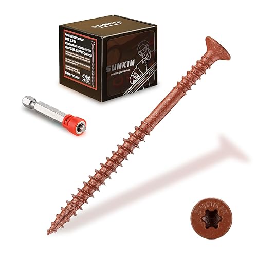 SUNKIN Deck Screws #10 x 3 inch with T25 Torx Magnetic Bit Holder, Wood Screws Torx Star Drive Flat Head Ceramic Coated, 72 Counts Box  Ideal for