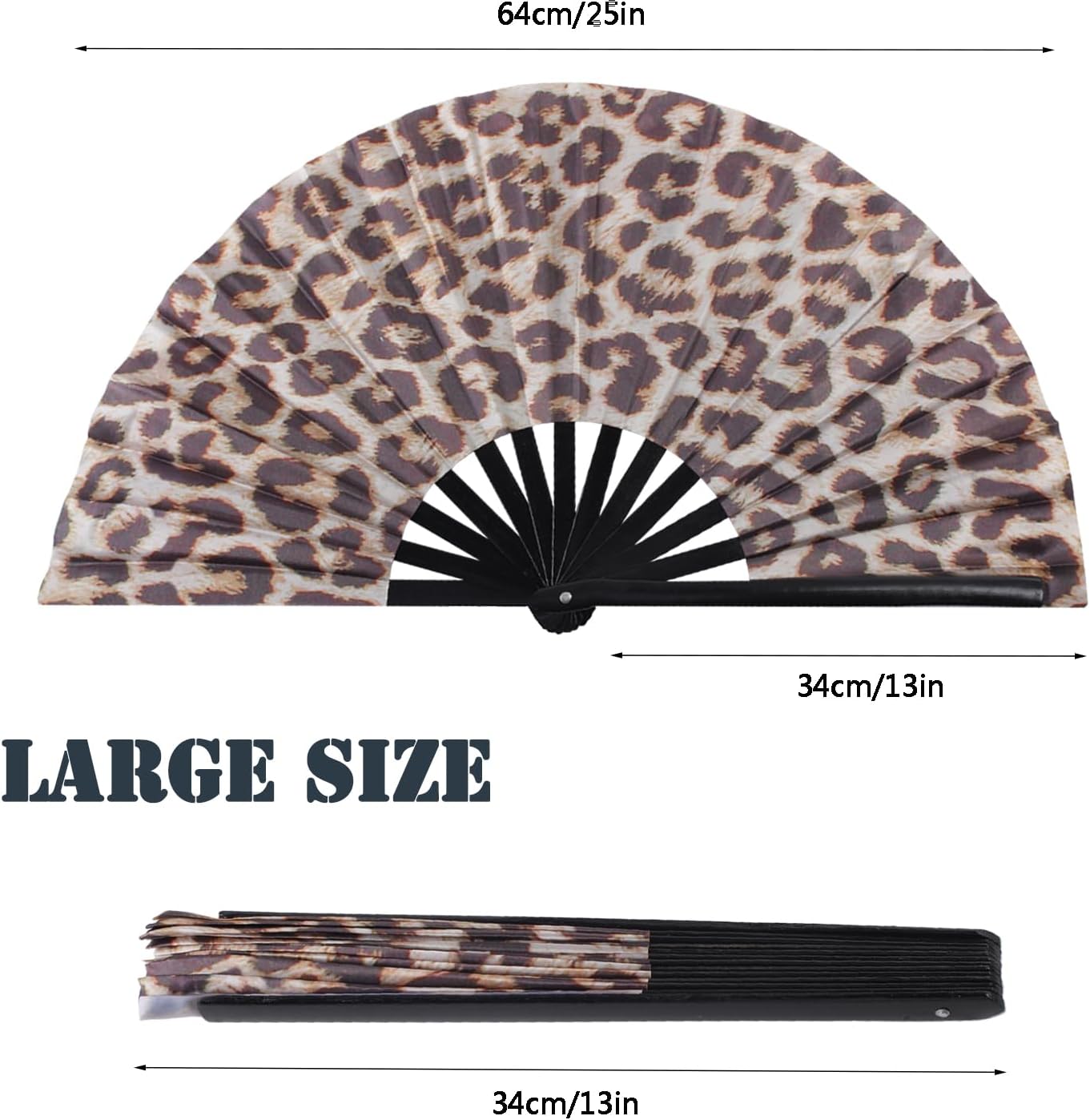 Large Folding Hand Fan for Men/Women, Rave Handheld Fan, Clack Summer Rave Handheld Fan for Disco Party, Beach, Dancing, Gift(Leopard)