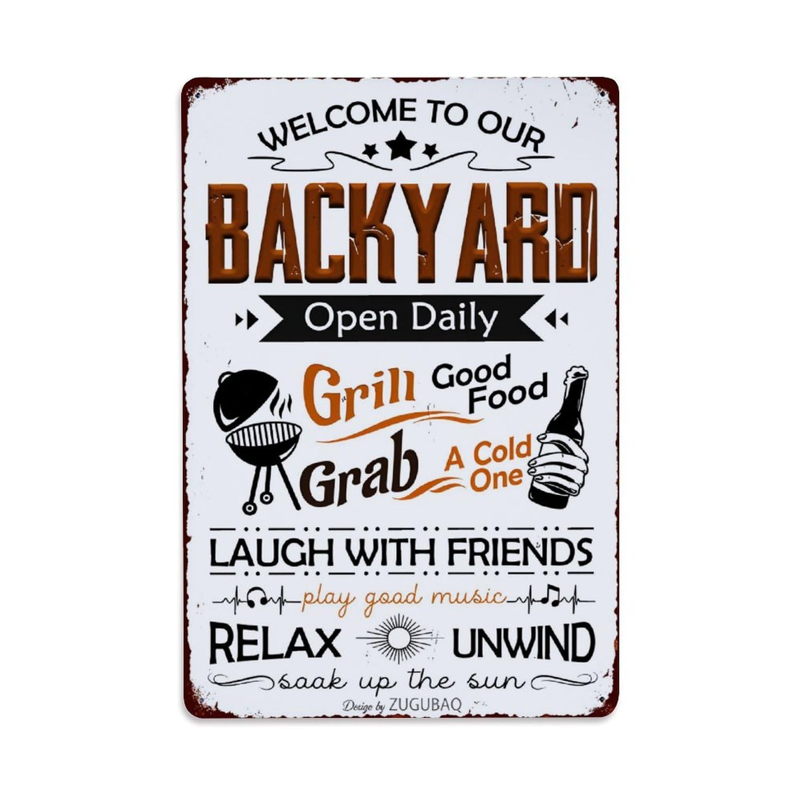 Enderetf Vintage Welcome Backyard Grill Grab Relax Tin Sign Metal Poster, Home Bar Garage Man Cave Cafe Indoor & Outdoor Wall Decoration 8X12inches
