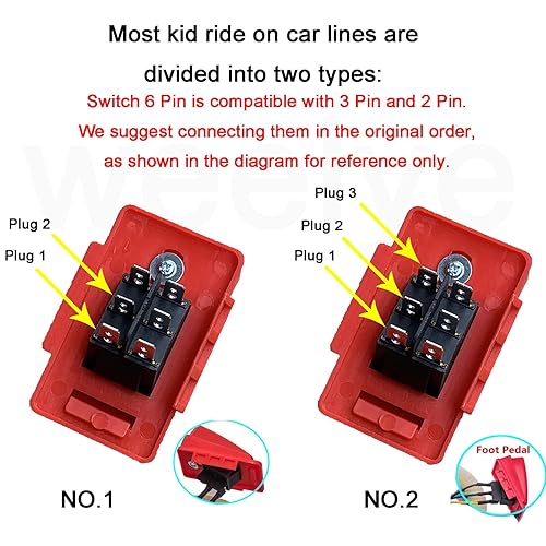 Miniatura 4 de weelye 2 piezas de interruptor eléctrico de pie de motocicleta para niños, reinicio automático para niños, piezas de repuesto de juguetes