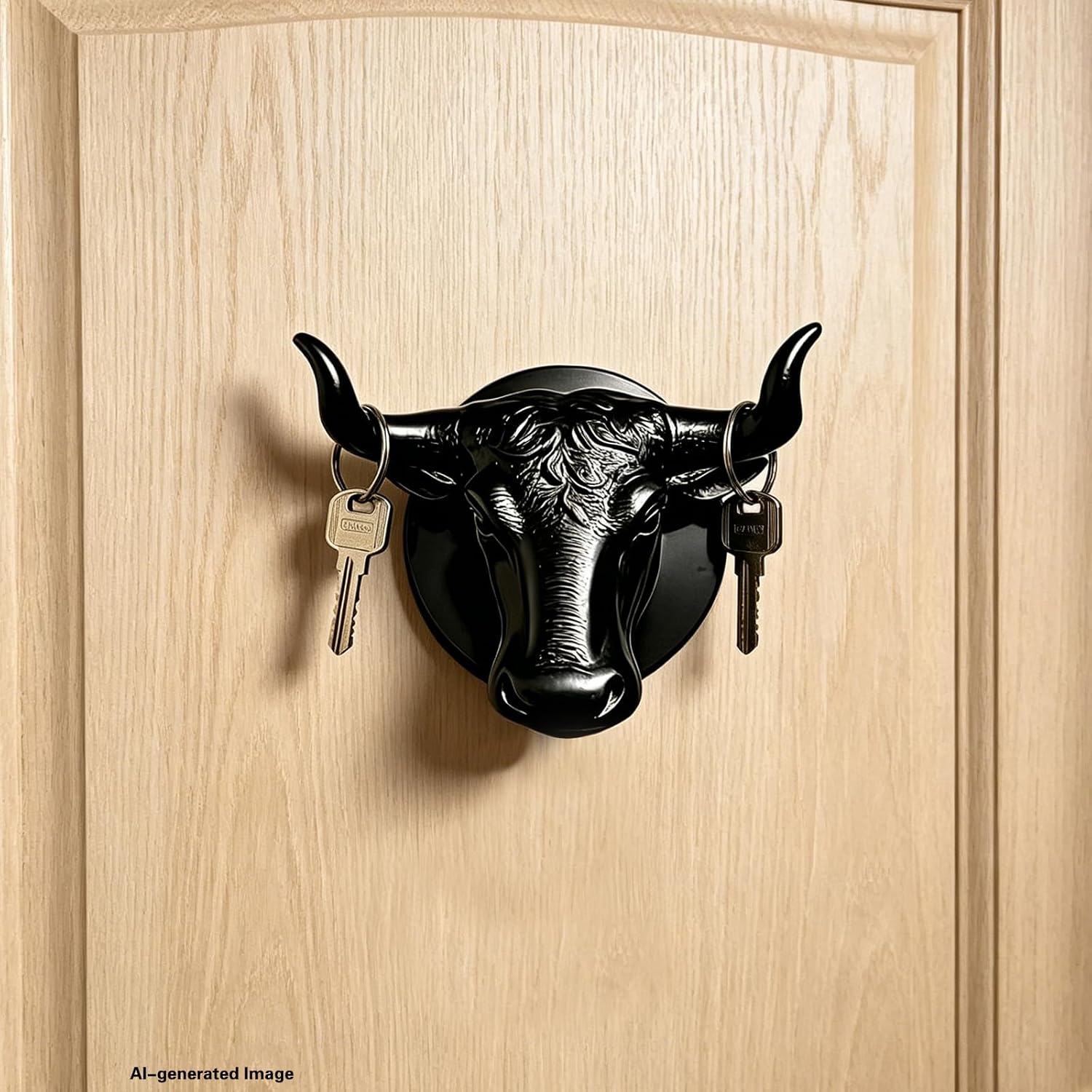 3D Printed Bull Head Key Holder Wall Hook– No-Drill Wall Mount Key Hanger Home Decor, Rustic Western Decorative Hook for Man Cave, Farmhouse, and Entryway(Set of 2)