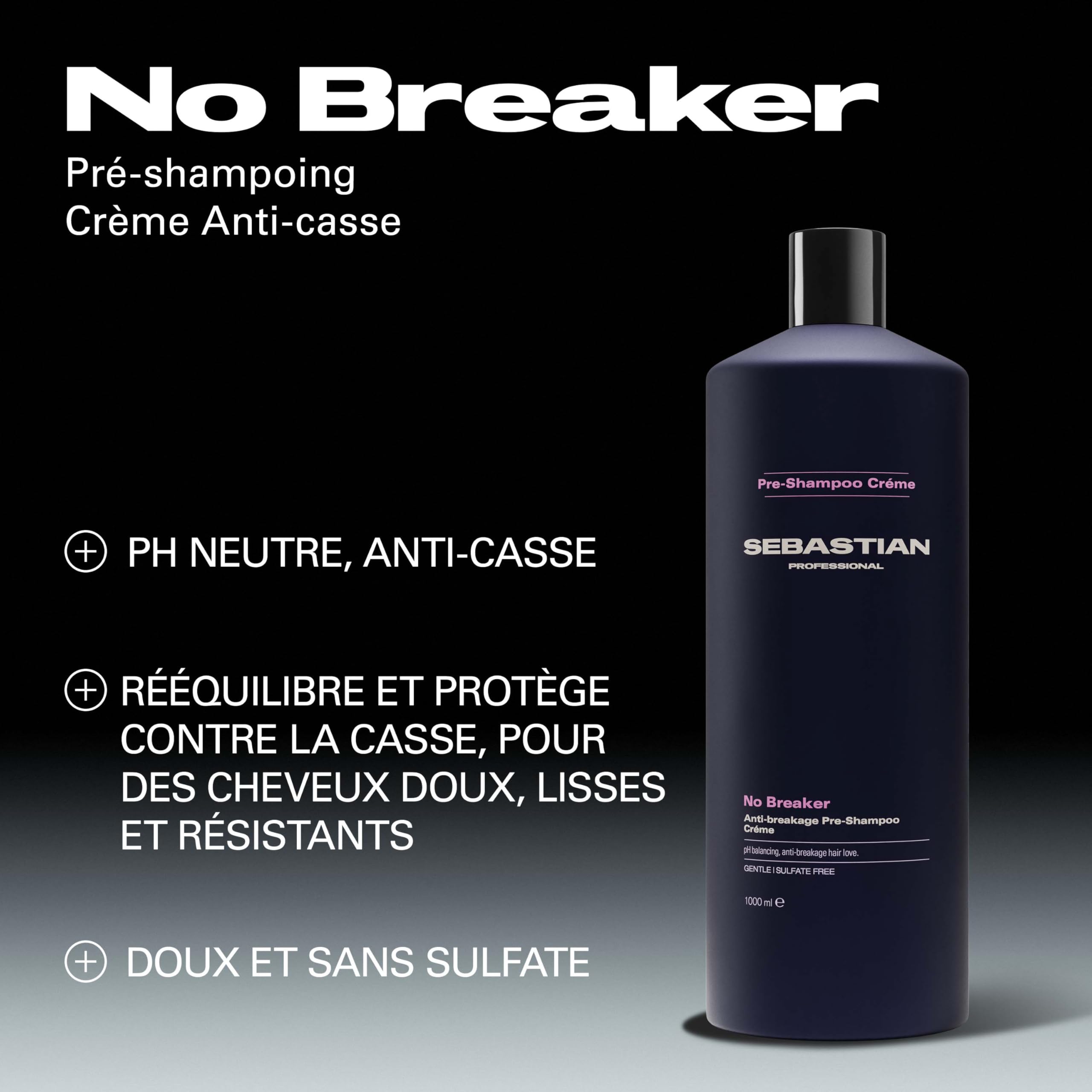 Sebastian Professional No Breaker – Pré-shampoing reconstruction et anti-casse professionnel, renforce les cheveux avant le lavage – 1000 ml