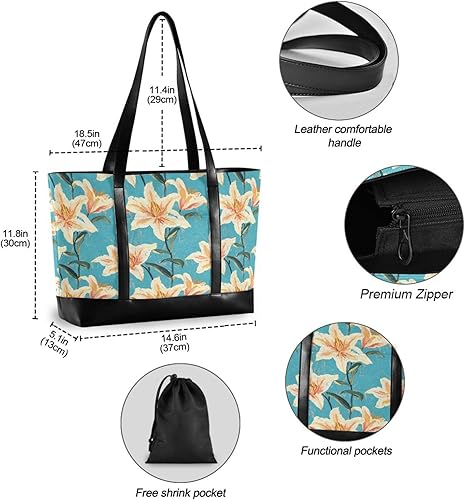 Miniatura 4 de Vintage Lily Turquesa Simple Laptop Case con Cremallera Grandes Bolsas de Trabajo para Mujeres para Enfermeras con Bolsa de Almuerzo para Laptop