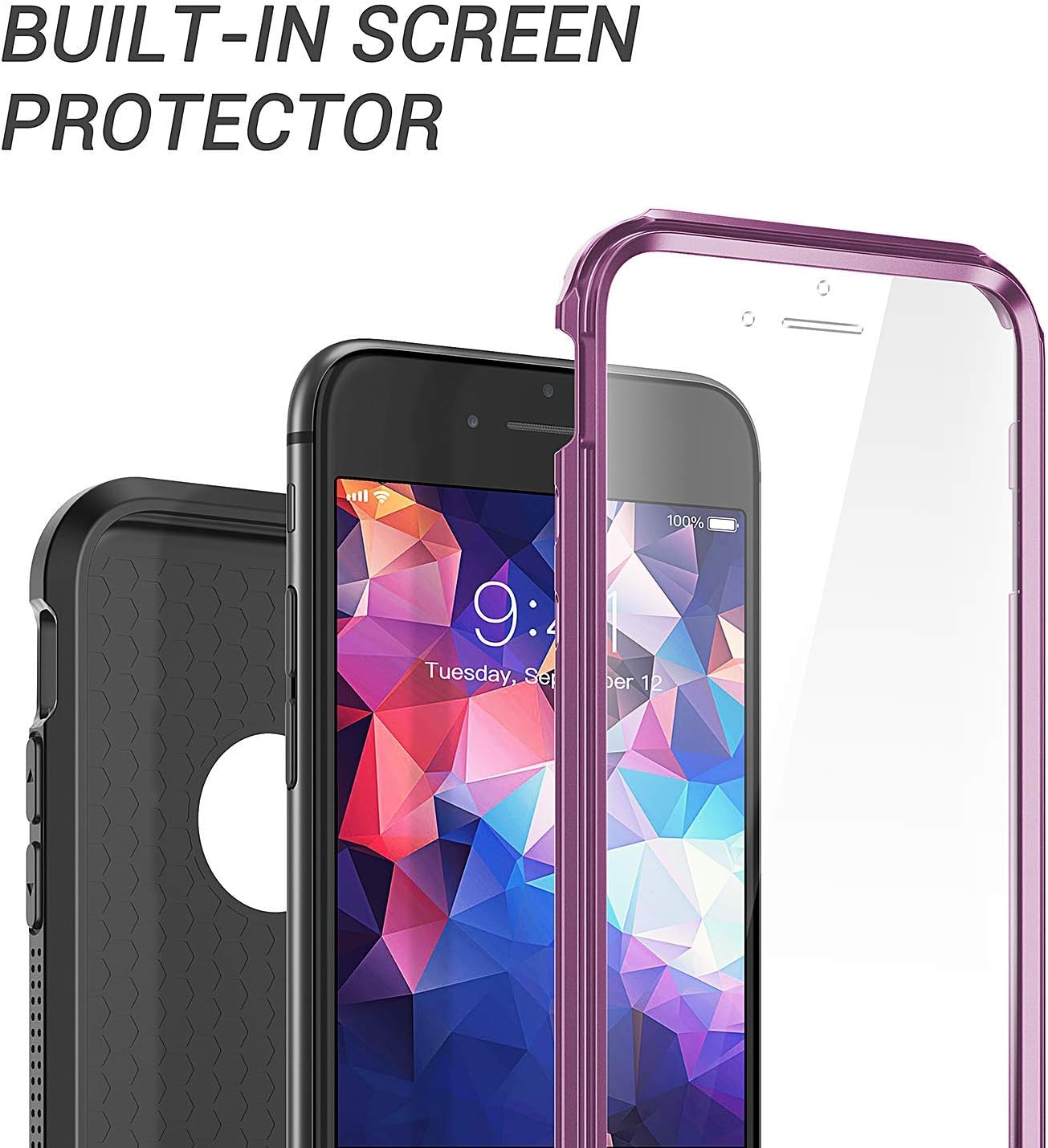 YOUMAKER Designed for iPhone 8 Case & iPhone 7 Case, Full Body Rugged with Built-in Screen Protector Heavy Duty Protection Slim Fit Shockproof Cover for iPhone 8 4.7 Inch - Purple