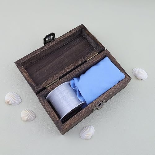 Miniatura 9 de Tighall Caja de madera antigua con tapa con bisagras y cerradura, caja de almacenamiento rectangular de madera decorativa para manualidades,