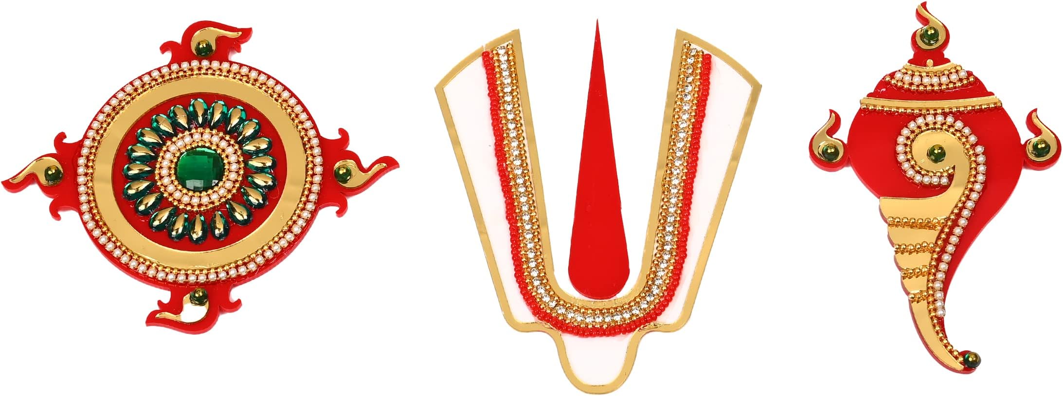 Decorative Shubh Labh Ganesh ji Shankh Chakra Namah of Lord Vishnu Tirupati Balaji Tilak Rangoli for Indian Traditional Festival Decoration Wall Handcrafted Door Temple Home Decor (4 Inches)