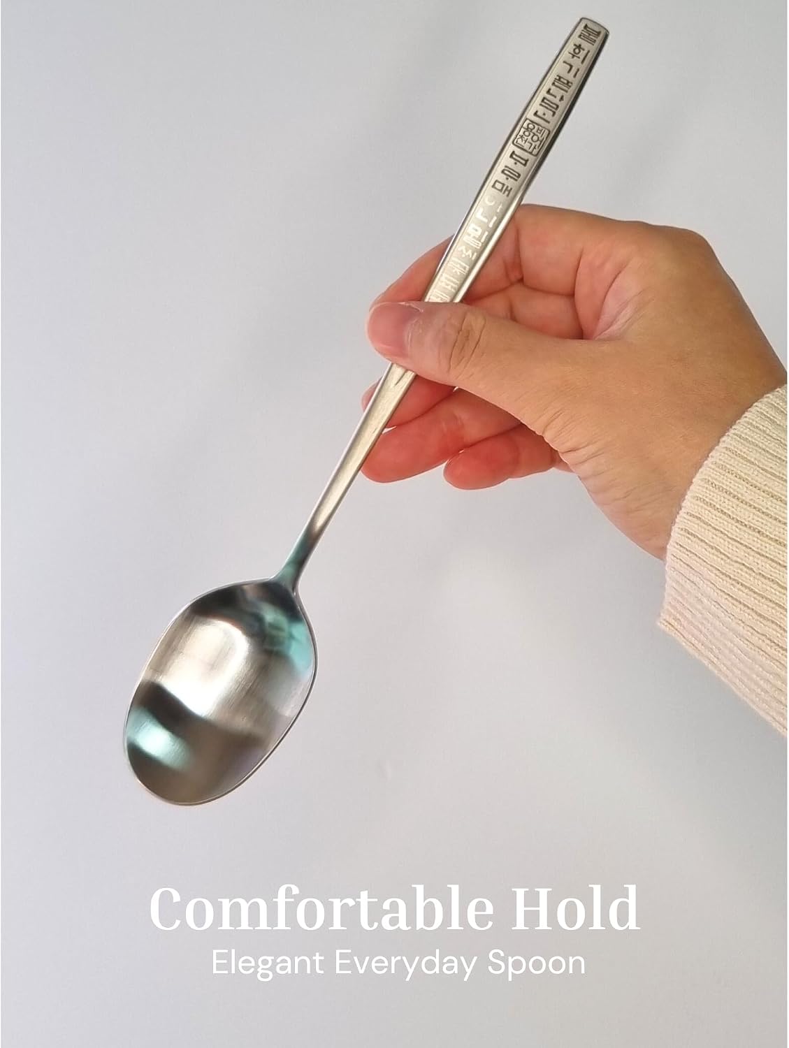 ONGI Korean Spoon and Chopstick 1 Set – Premium 18/10 Stainless Steel – Hangul Design – Gift-Ready – Made in Korea – Dishwasher Safe (Yongbi Silver 1 Set)