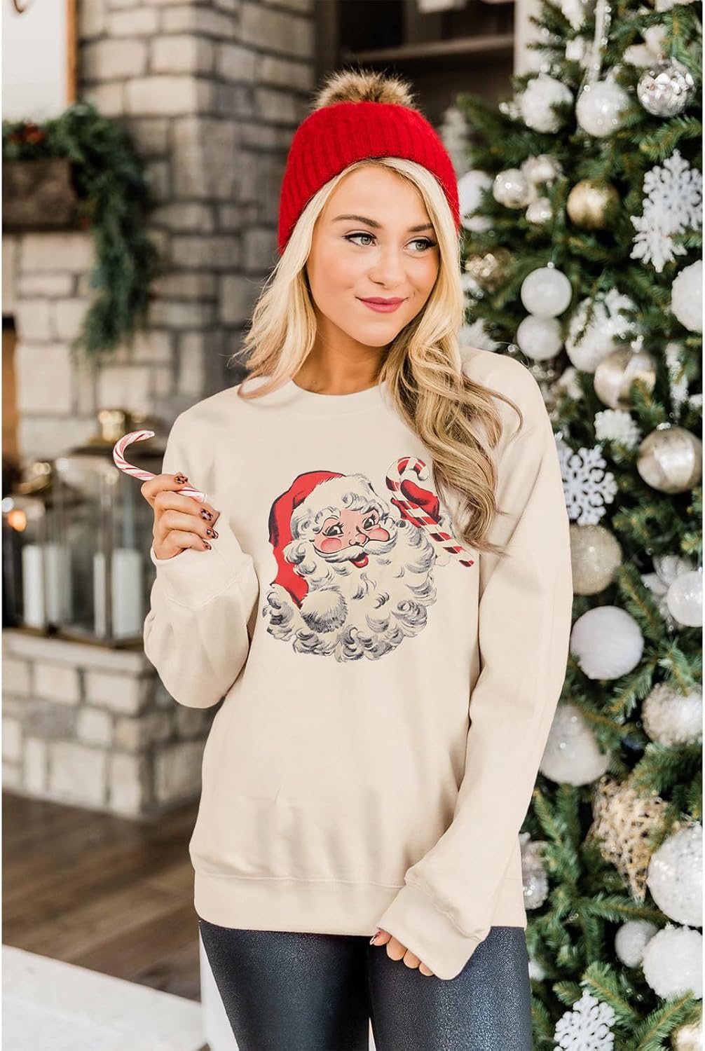 IZYJOY Women Christmas Santa Sweatshirt Retro Santa Claus Pullover Oversized Top Crewneck Long Sleeve Xmas Vacation Sweaters - Image 2