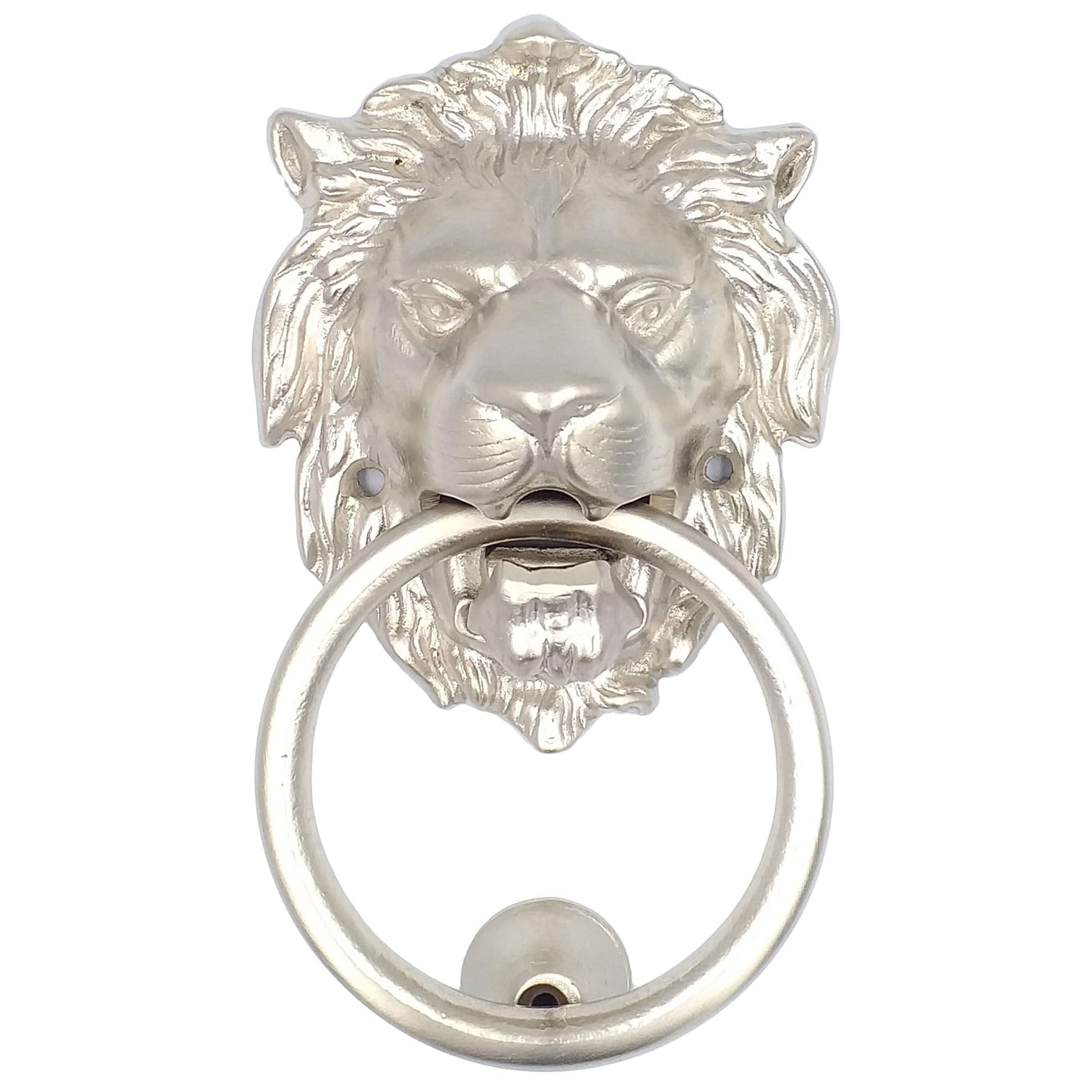 Anatolica Lions Head Door Knocker,7.1 inches,Solid Brass,Regency Period(Matte Silver Satin)