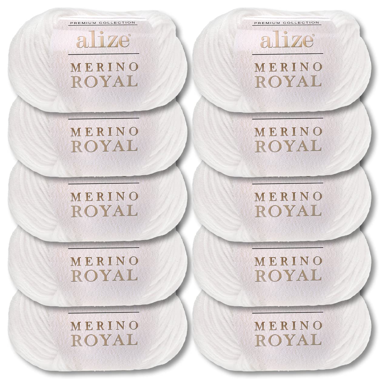Wohnkult Alize 10x50 g Merino Royal 100% Merinowolle 9 Farben zur Auswahl Superwash Wolle Warmer (55 | Weiß)