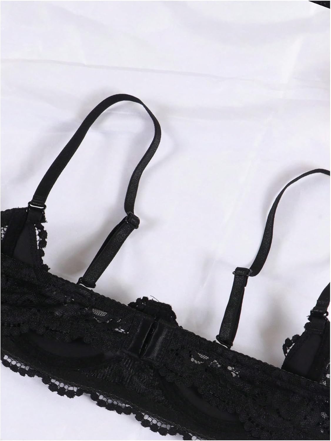 OYOANGLE Women's 1/4 Cup Lace Bra Balconette See Through Mesh Underwired Demi Spaghetti Strap Supportive Lingerie Bra - Image 4