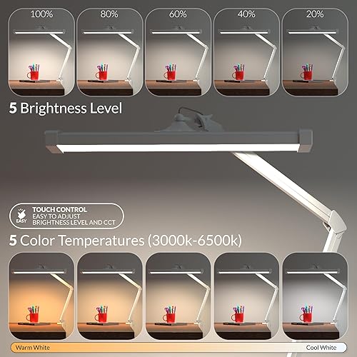 Miniatura 5 de AZARPIXEL Lámpara de escritorio LED profesional de 2,300 lúmenes, potente y superbrillante, brillo y color ajustable, luz de tarea para el hogar,
