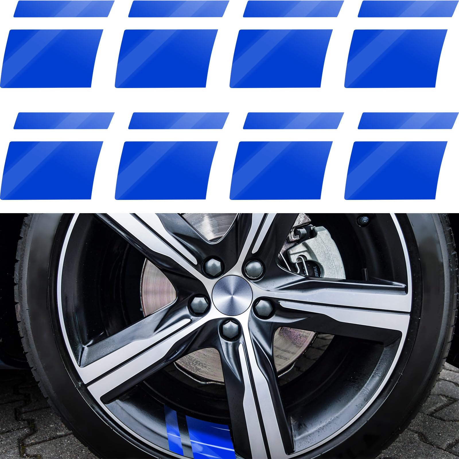 Tallew 8 Pcs Wheel Rim Decal Stripes Car Decals for 18-21 Inch Wheels Reflective Car Stickers 2.36 x 2.75 Inch Automotive Decals Hash Stripe Stickers Tire Rim Safety Decoration Accessories(Blue)