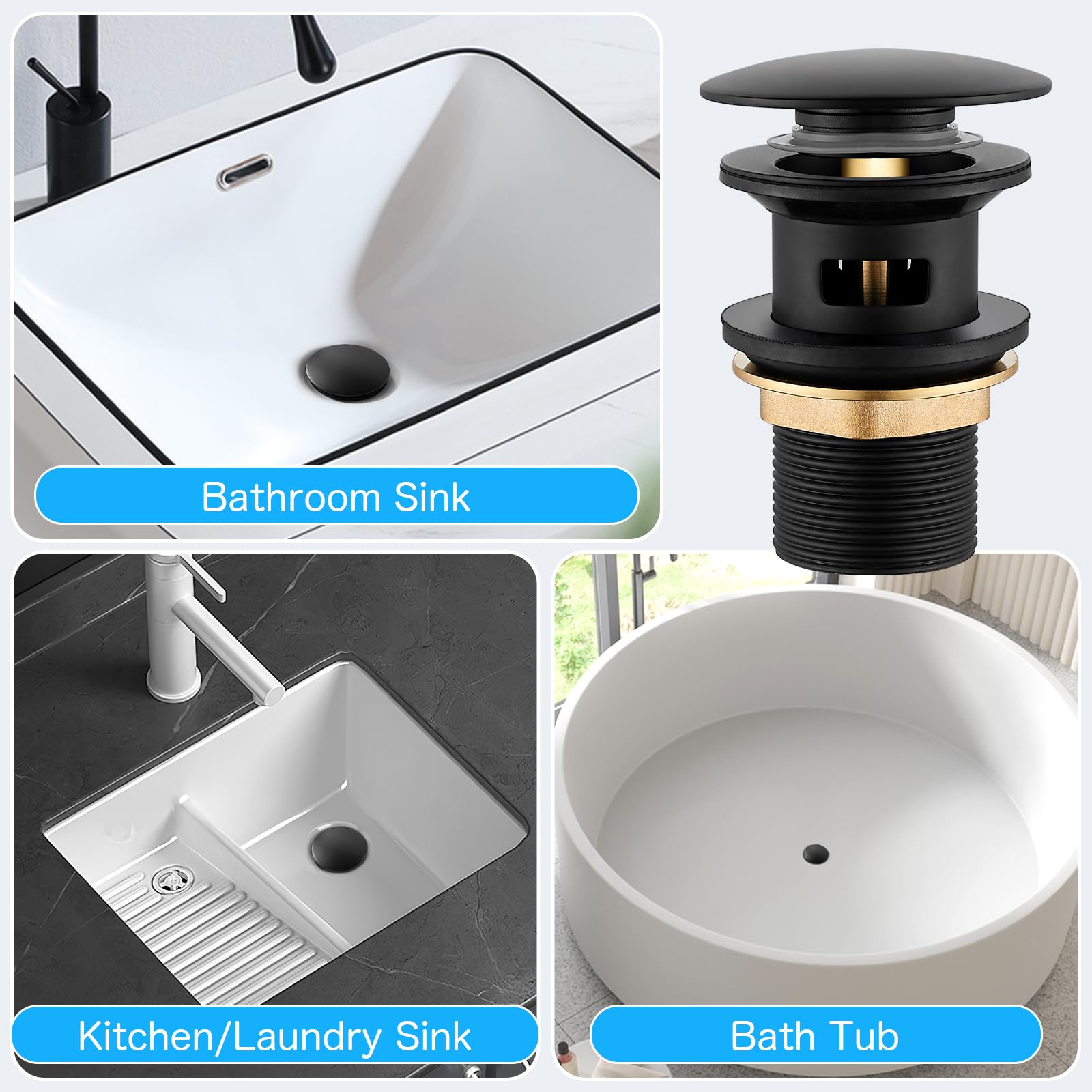Bonde De Lavabo Avec Trop-plein Noir - Mécanisme Click-clack, Filetage G 1¼, Installation Facile Sans Outil - 5