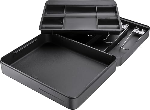 Miniatura 6 de Barska Caja de efectivo plegable de 12 pulgadas con cerradura de llave, ranura para gota, 4 compartimentos para billetes, 5 secciones de bandeja