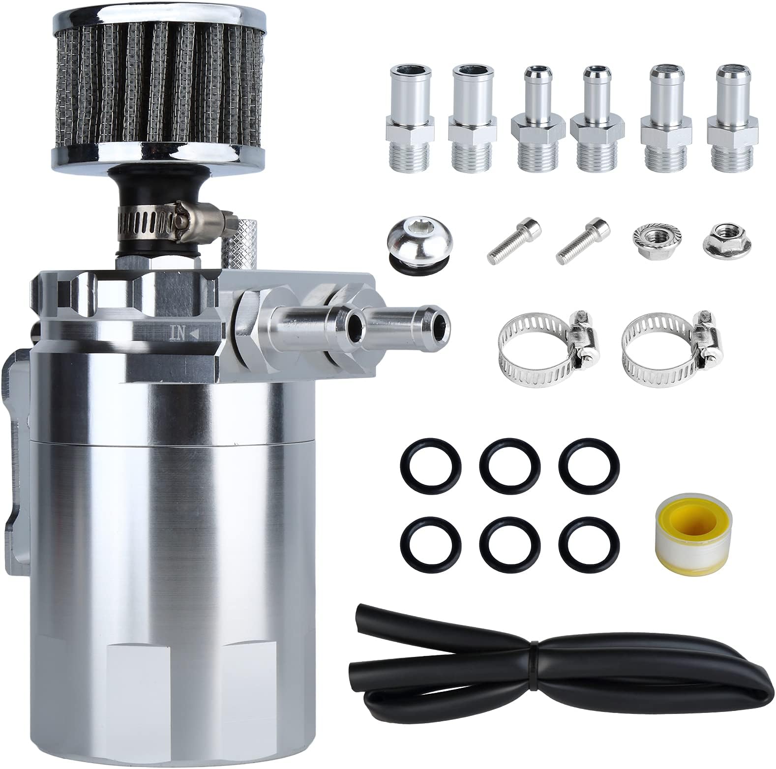 Universal Car Oil Catch Can Kit Polish Baffled Automotive Reservoir Tank 300ml with Breather Aluminum Compact Dual Cylinder