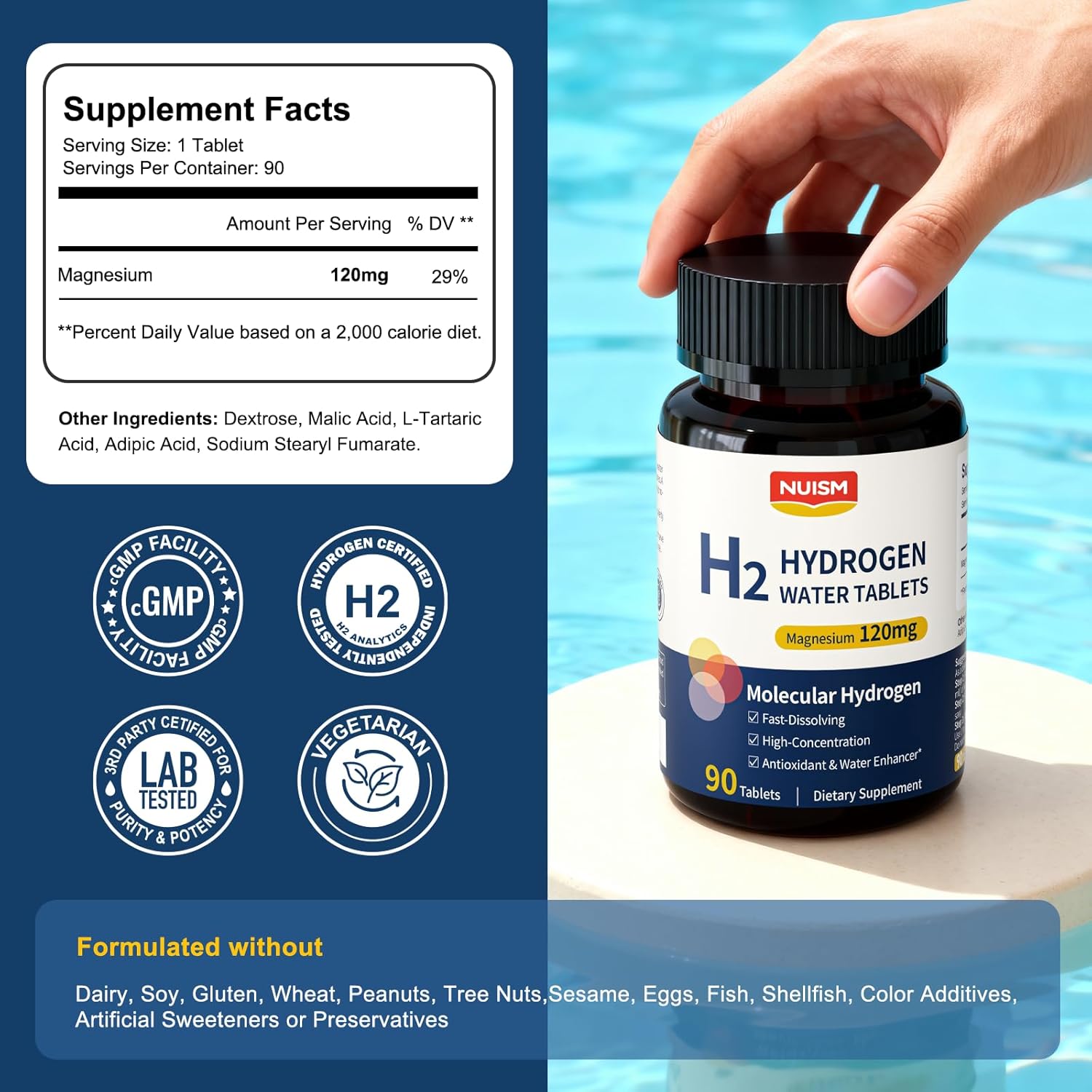 Hydrogen Water Tablets with Magnesium,Hydrogen Tablets for Drinking Water,Antioxidant and Cellular Health Support, H2 Molecular Tabs,90 Tablets