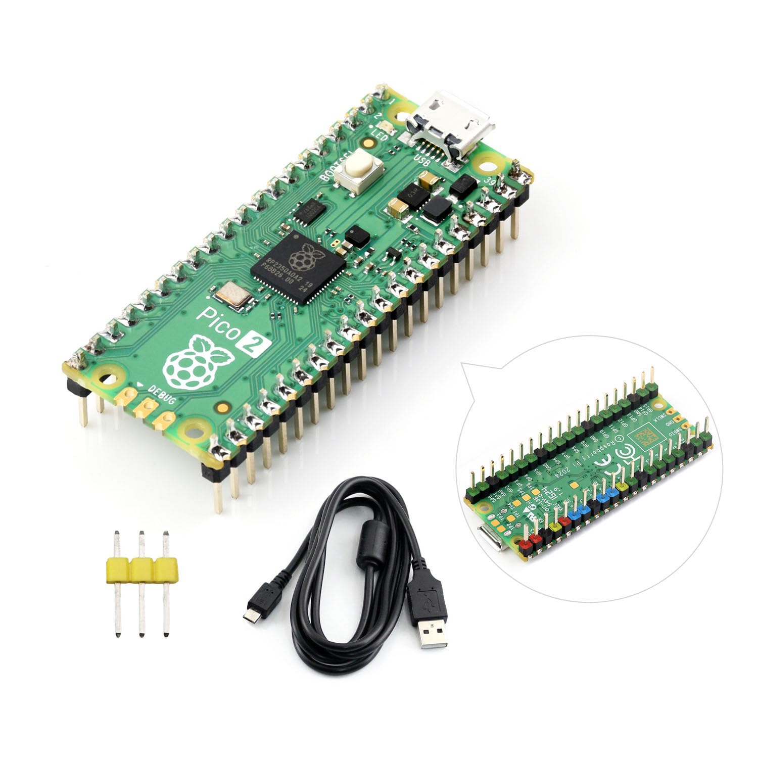 Waveshare Raspberry-Pi-Pico-2-CC, Compatible with Raspberry Pi Pico 2 Microcontroller Board, Based On Official RP2350 Chip, Dual-Core & Dual-Architecture Design, 3 Items