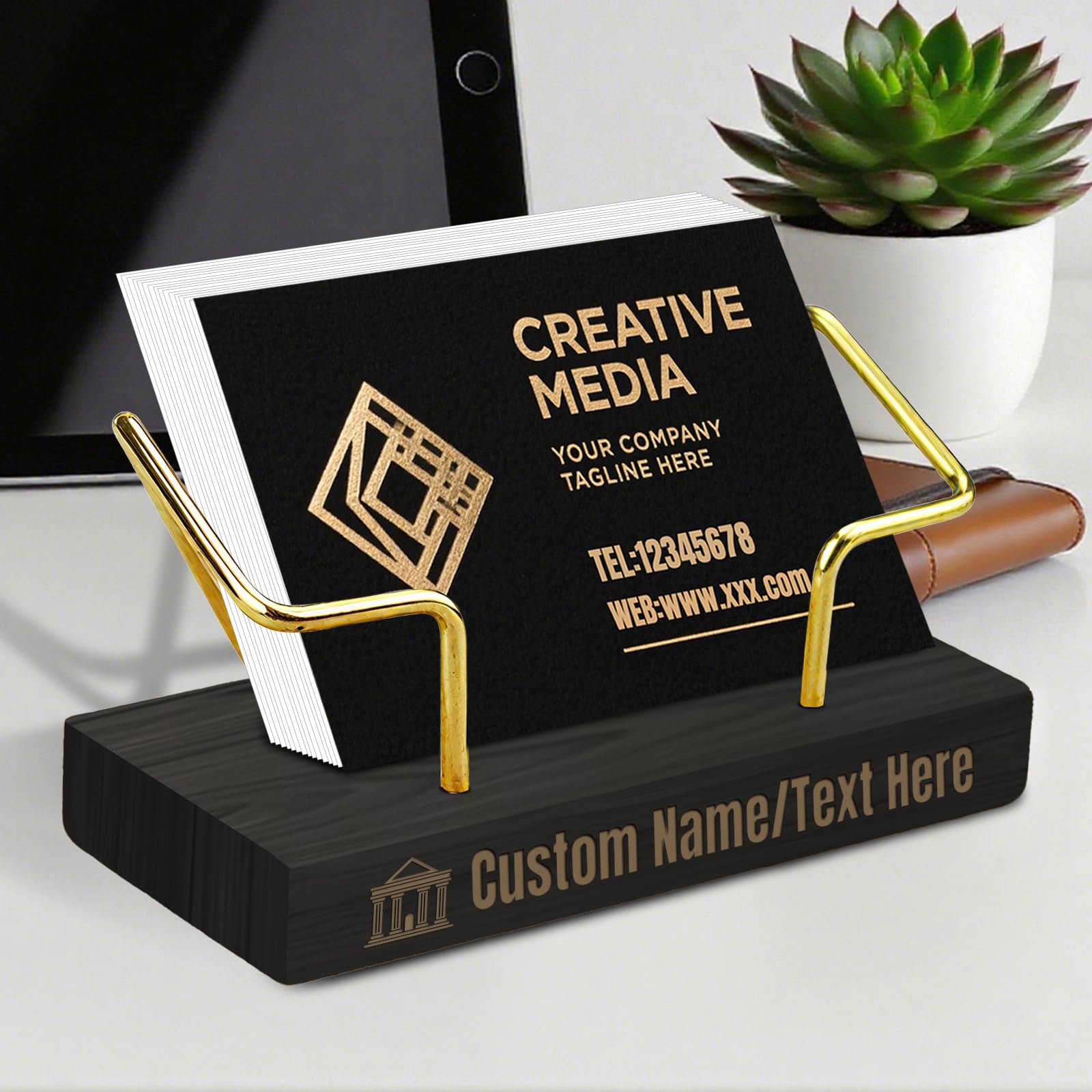 Custom Engraved Business Card Holder Desk Personalized Business Card Display Customized Desktop Wood Business Cards Holder for Women/Men